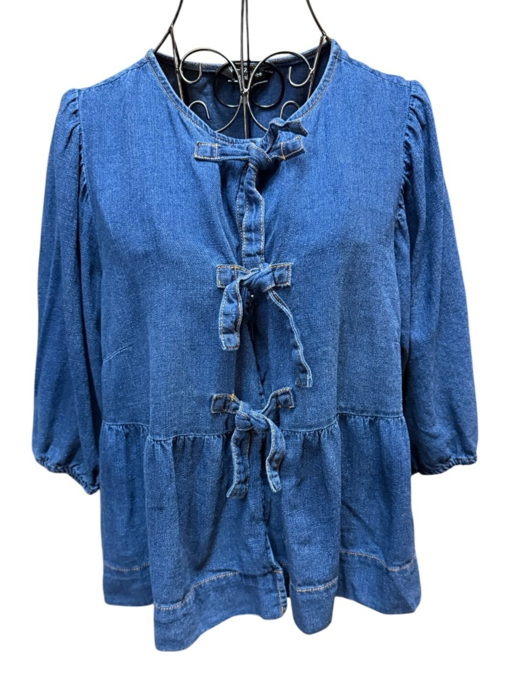 Velvet Heart Blue Denim Cotton Tie-Front Peasant Tunic